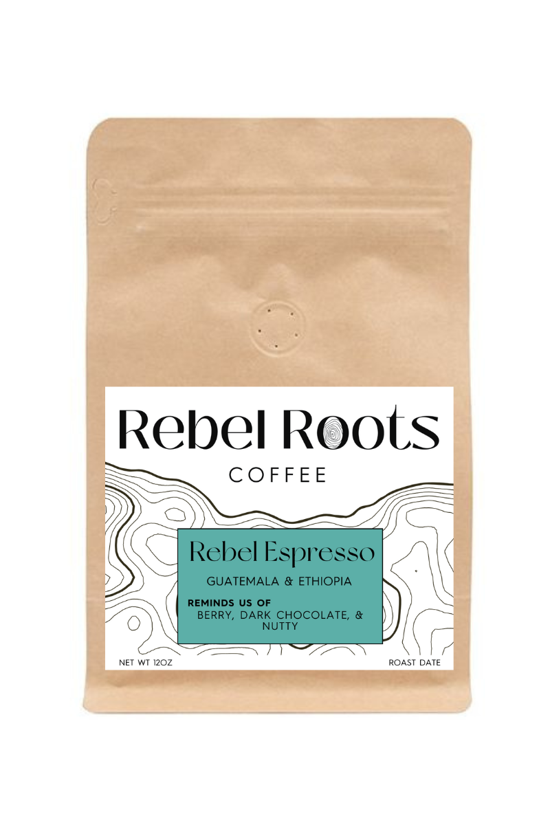 Rebel Roots Coffee package on a white background